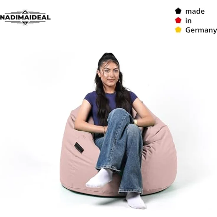 Nadimaideal Sitzsack Tropfenform Kastanie | Bodenkissen für Kinder & Erwachsene | Indoor & Outdoor | Gaming Sitzsack - Sitzkissen - Beanbag | Füllung EPS Perlen (Puderrosa, XXL-Durchmesser 88 cm) – Bild 3
