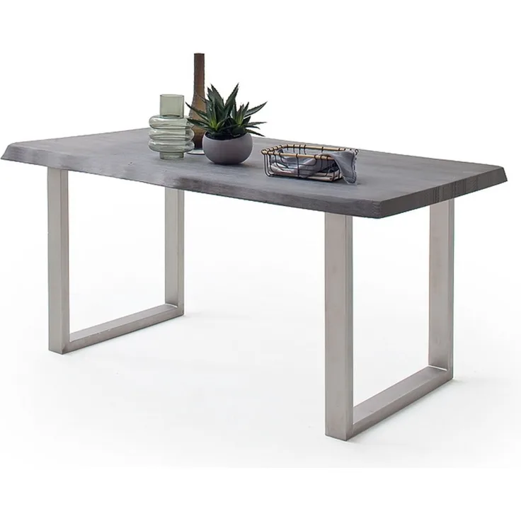 Baumkantentisch >Calabria< in Akazie grau lackiert - 220x79,5x100 (BxHxT)