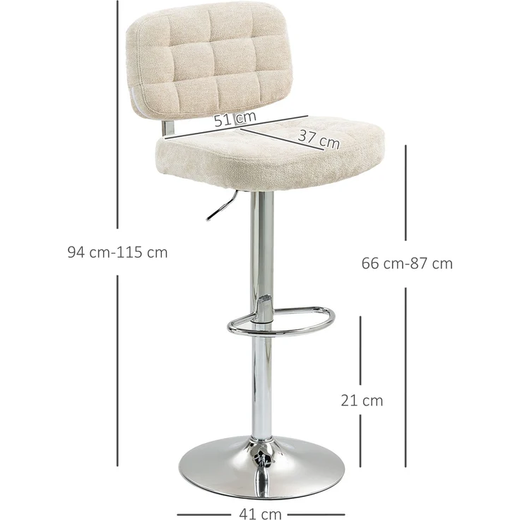 2er-Set Barhocker mit Rückenlehne, höhenverstellbar und Fußstütze, Stahlgestell, Belastbarkeit 120 kg, beige – Bild 5