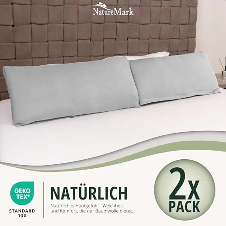 NatureMark 2er Pack Jersey Kissenbezug Kissenhülle Kissenbezüge Seitenschläferkissen Nackenkissen viele Größen und Farben ÖKO-TEX (40x80 cm, Silber grau) – Bild 7