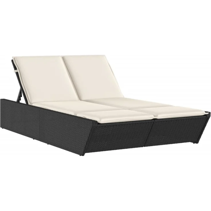 vidaXL Doppel-Sonnenliege mit Kissen Schwarz Poly Rattan 368179 – Bild 9