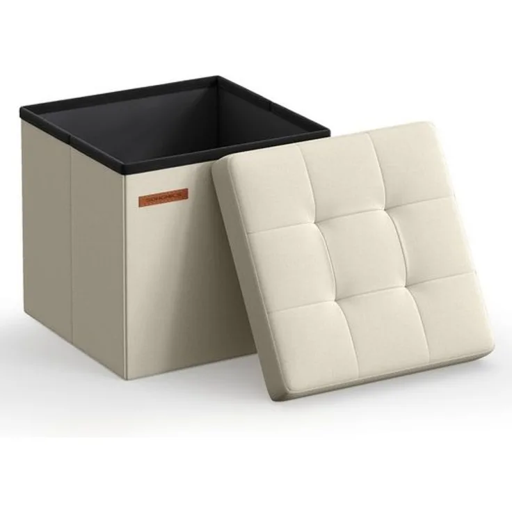 Songmics Sitzhocker mit Stauraum, kleine klappbare Sitzbank, 30x30 cm Fußbank, Aufbewahrungsbox, bis 130 kg belastbar, für Wohnzimmer Schlafzimmer Schlafsaal, cremeweiß LSF028W01