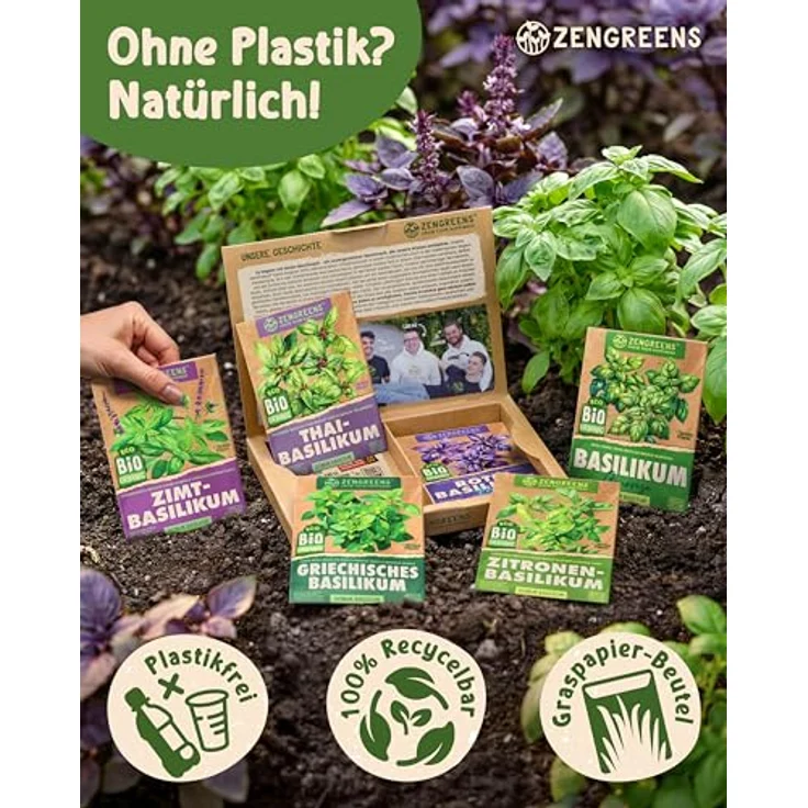 ZenGreens® - Bio Basilikumsamen im 6er Set - 6 Basilikum Samen für den einfachen Anbau im Garten, Balkon oder Hochbeet - Pflanzensamen - Saatgut – Bild 5