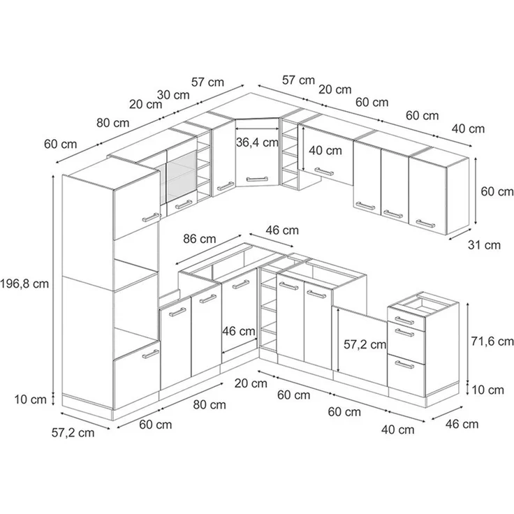 Eckküche R-Line Beton/Anthrazit 247 x 46 cm ohne Arbeitsplatte Vicco – Bild 2