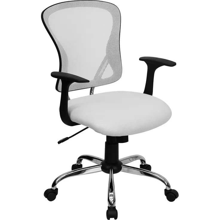 Flash Furniture Alfred Bürostuhl mit mittlerer Rückenlehne, Netzstoff, Drehstuhl mit Chromfuß und Armlehnen, Weiß