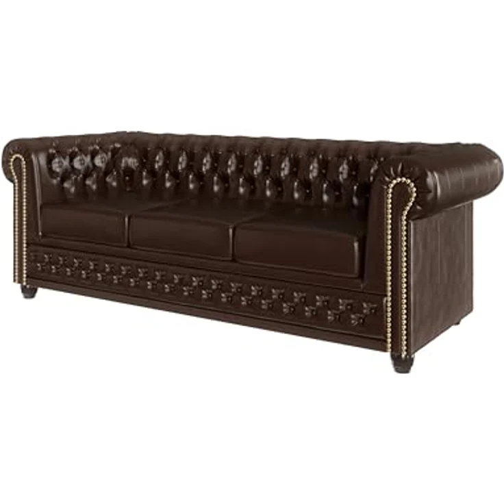 S-Style Möbel Chesterfield-Sofa Jeff 3-Sitzer aus veganem Leder mit Holzfüßen, mit Wellenfederung – Bild 2