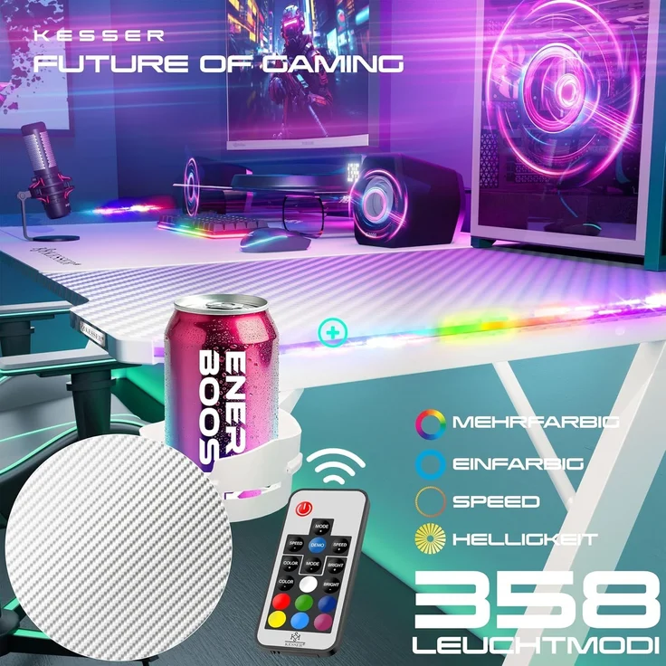 KESSER Gamingtisch, Gaming Schreibtisch mit Getränkehalter Ergonomischer Gamer Tisch – Bild 4