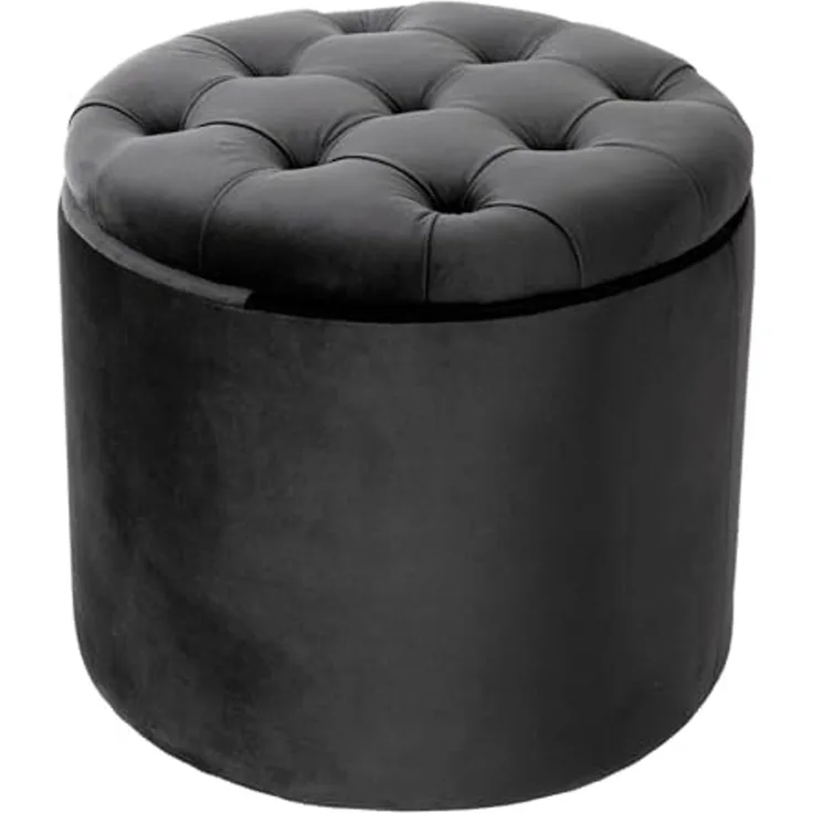 riess-ambiente Sitzhocker MODERN BAROCK 50cm grau · Aufbewahrungskorb mit Samt-Bezug (Einzelartikel, 1 St), zylinderförmig · rund · abnehmbarer Deckel · mit Stauraum · Wohnzimmer