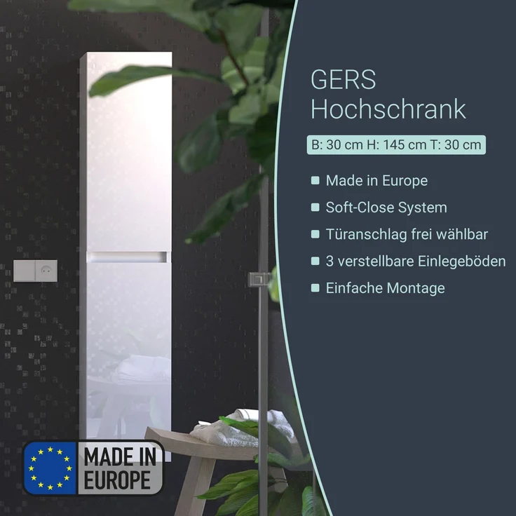 BADEDU GERS Hochschrank 30 cm breit, Weiß – Bild 2