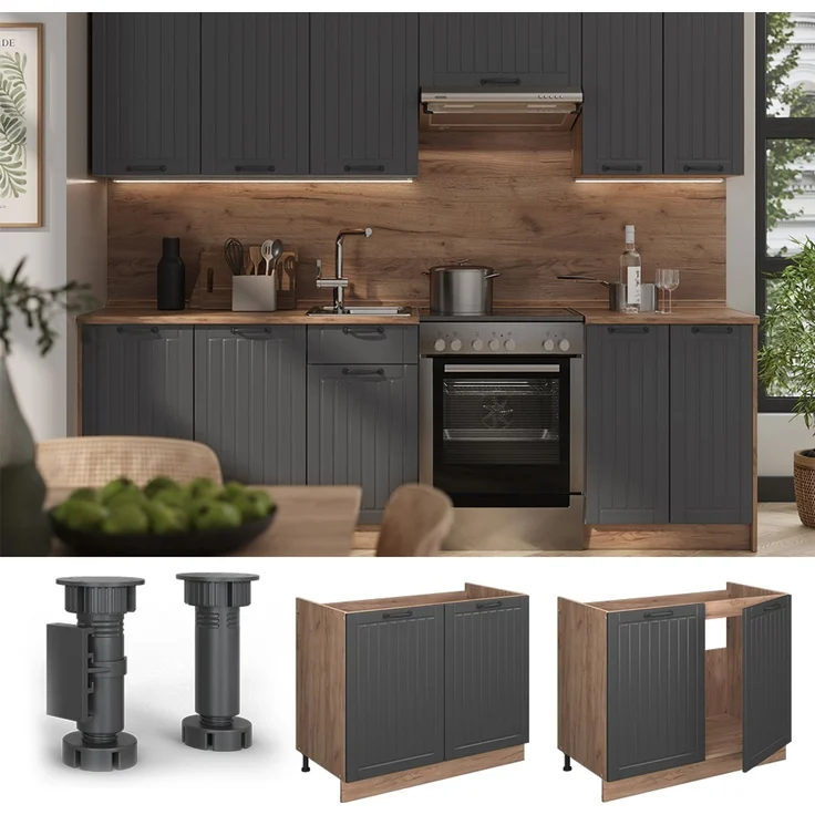 Spülenunterschrank Fame-Line Dunkelgrau/Goldkraft Eiche 100 cm, AP Marmor Vicco – Bild 4