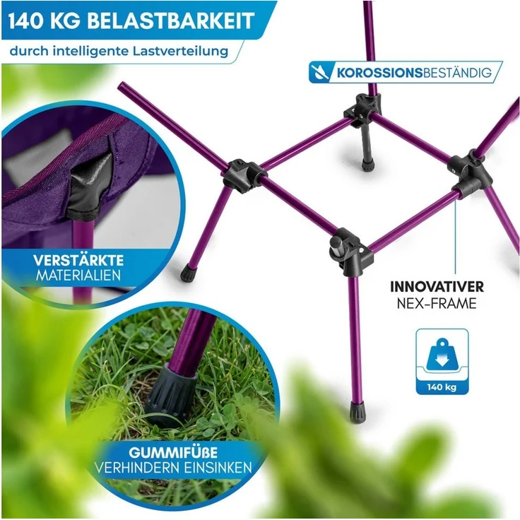 Nordmut Campingstuhl faltbar ultraleicht, klappbar leicht, Camping Outdoor, Angeln (Spar-Set, 1 St), kleines Packmaß, 140 kg belastbar, Aluminium, bequem, Trekking, Strand – Bild 4
