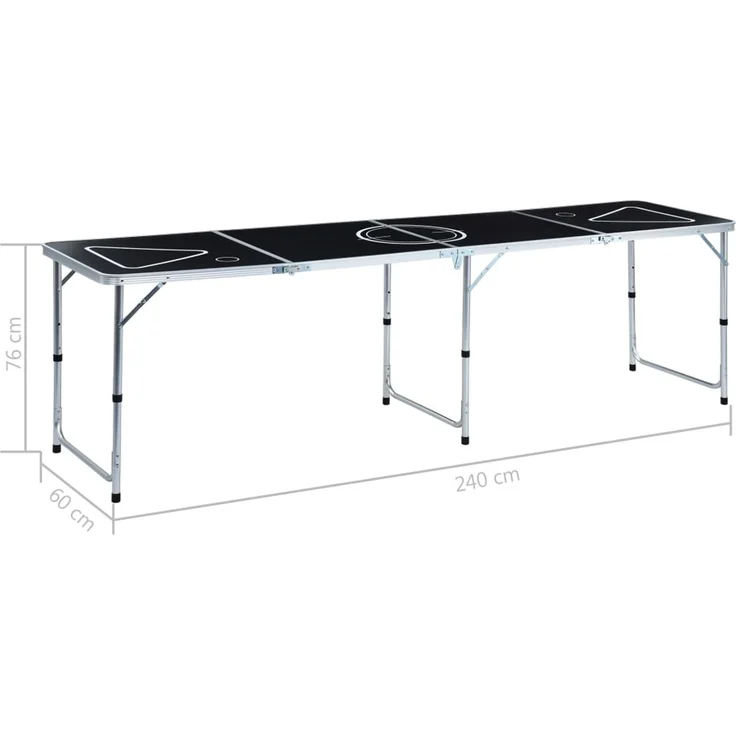 vidaXL Klappbarer Bier-Pong-Tisch, Aluminium schwarz, 60x240 x (54-76) cm – Bild 9