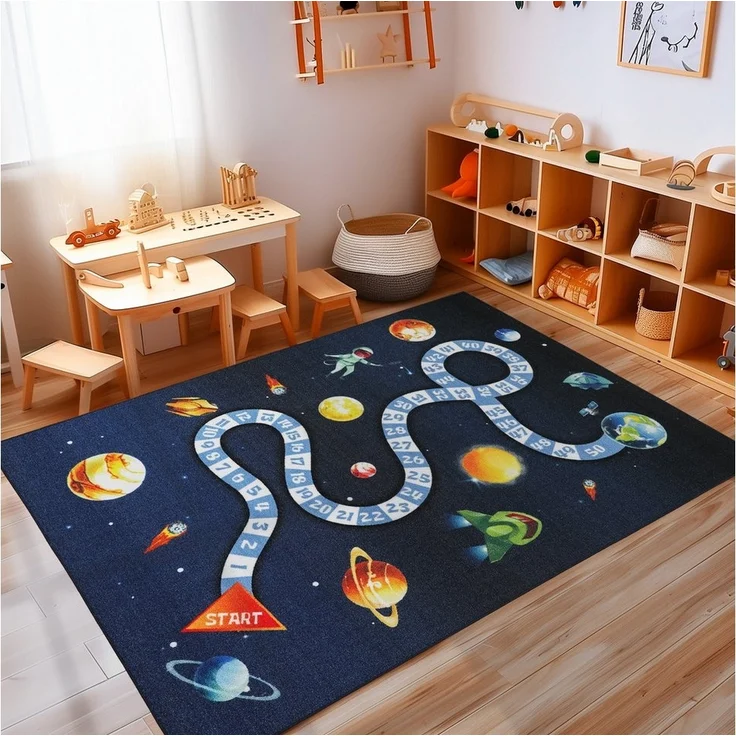 Carpettex Kinderteppich Weltraum Design, Rechteckig, Höhe: 7 mm, Teppich Kinderzimmer MarineWeltraum Design Rutschfest Waschbar – Bild 5