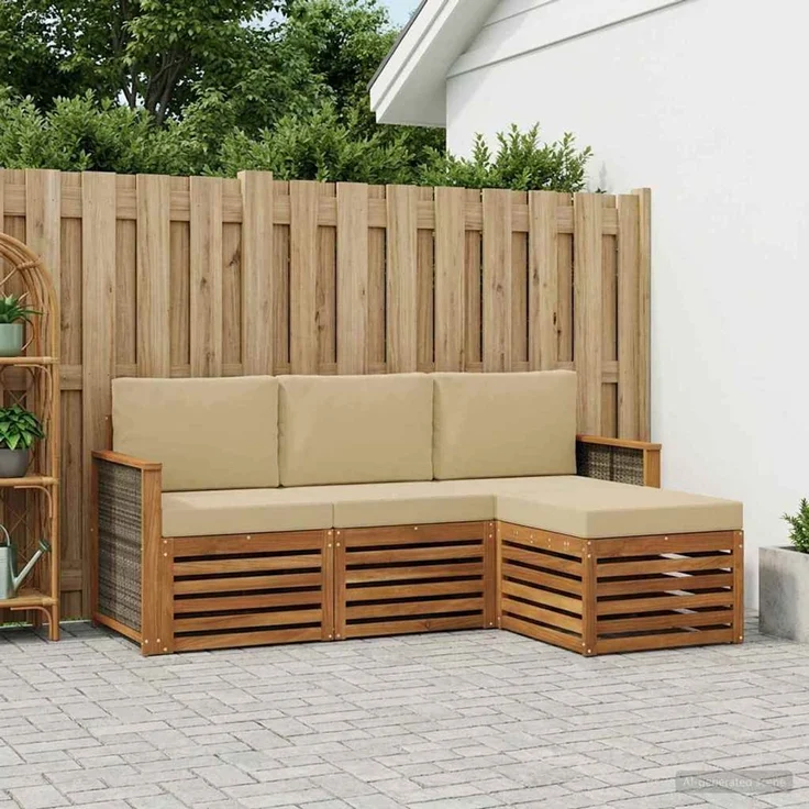 vidaXL Outdoor-Sofagarnitur 4 stk. 4-Sitzer Natur und Beige 3384199 – Bild 1