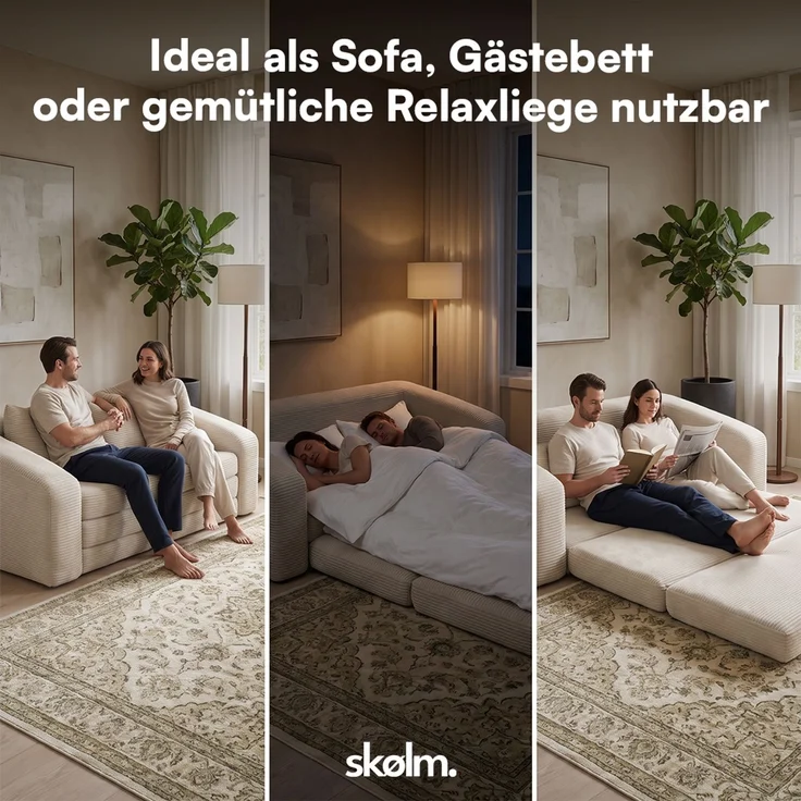 skølm 'Fjäll' Schlafsofa 2 Sitzer mit 2 Kissen, beige, Cordsofa ausklappbar, mit Liegefunktion, vakuumverpackt ohne Aufbau – Bild 10