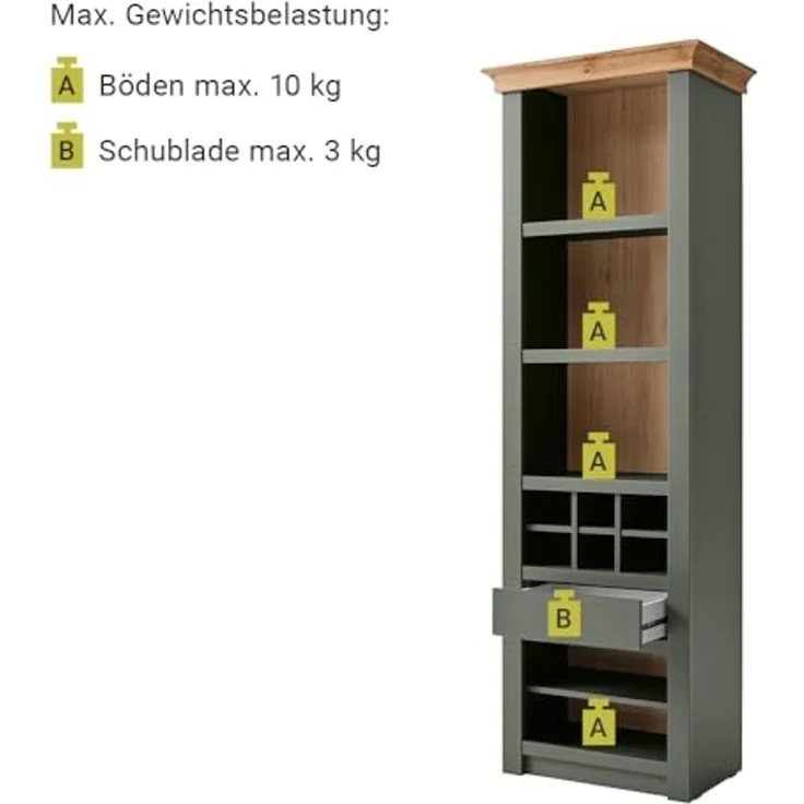 Lomadox Wohnwand CINCINNATI-61, (6-St), grün mit Wotan Eiche mit Beleuchtung 328/207/45cm – Bild 7