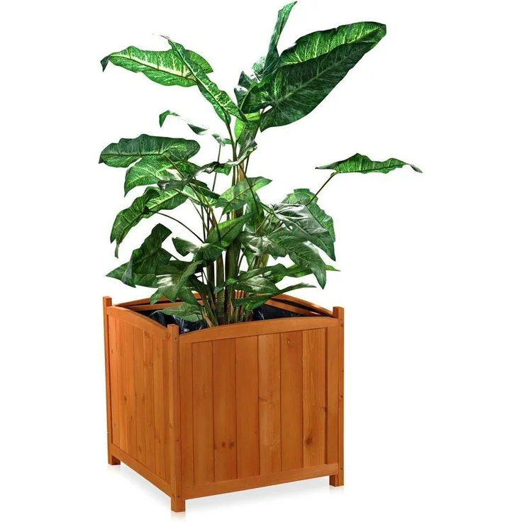 50cm Blumentopf eckig Blumen Pflanztrog Blumenständer Blumenkasten Holz braun – Bild 7