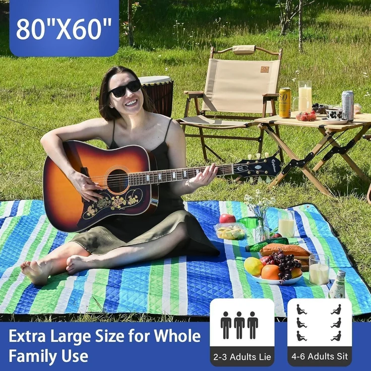 Picknickdecke extra groß wasserdicht 203 x 152 cm (Rechteckig) Blau – Bild 5