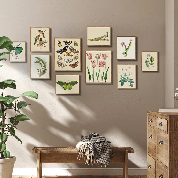 Vintage Botanische Leinwand Bilder mit Holzrahmen 20x25 cm Wohnzimmer Büro – Bild 5
