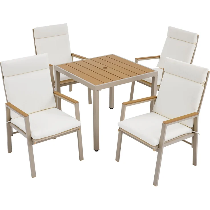 Garten-Essgruppe für 4 Personen mit Tisch und 4 Stühlen, verzinktem Eisen, Kunststoffholz-Tischplatte, Khaki + Beige – Bild 6