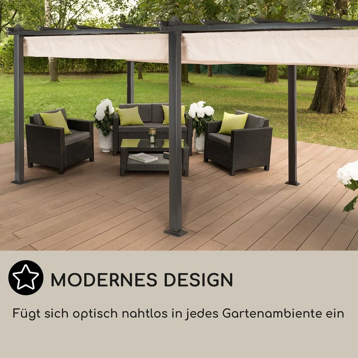Blumfeldt Pavillon 3x6m, Rostfreier Metall-Pavillon mit Einziehbarem Dach, Pavillon Wasserdicht, Stabil & Winterfest, Langlebige Pergola Freistehend, Gartenpavillon mit UV-Schutz & Aluminium-Rahmen – Bild 12