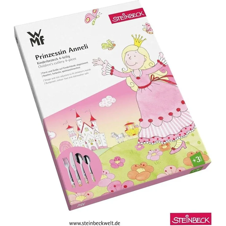 WMF Prinzessin Anneli Kinderbesteck Set 4-teilig, Kinderbesteck Mädchen Edelstahl, Kinderbesteck ab 3 Jahre, Cromargan poliert, spülmaschinengeeignet – Bild 6
