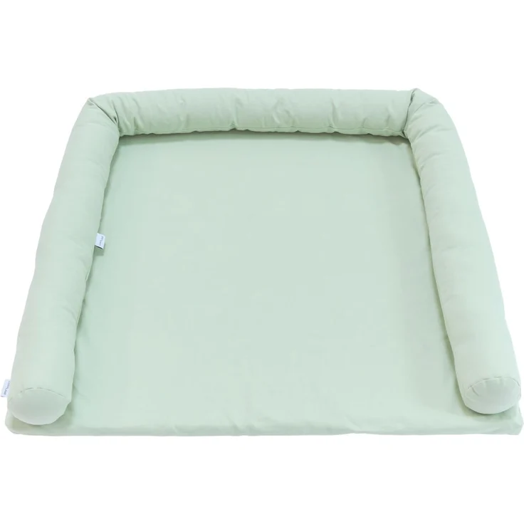 LIMMALAND Wickelauflage 76 × 79 cm mit Wickeltischumrandung – aus 100% Baumwolle, waschbar, sanfter Liegekomfort (Eukalyptus Light, Wickelauflage)