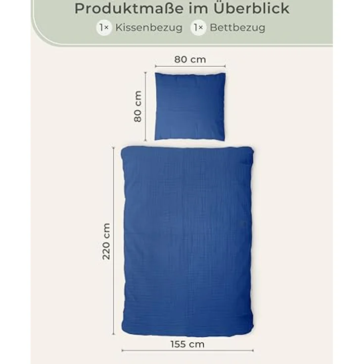 Laynenburg Bettwäsche Musselin aus 100% Baumwolle in 135x200 oder 155x220 cm, atmungsaktiv & bügelfrei – 3 lagig mit Reißverschluss & Haltebändern – Bild 4