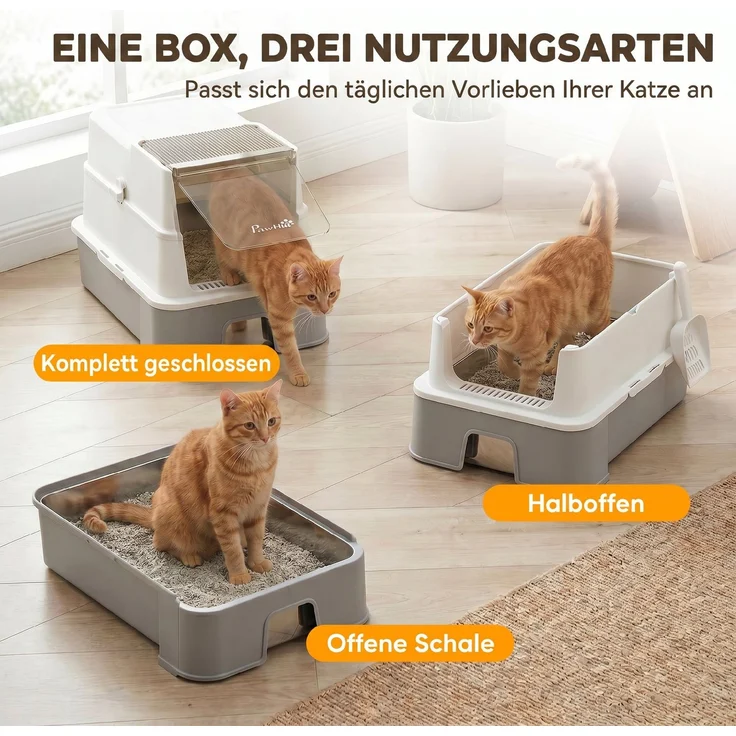PawHut Katzentoilette, 201 Edelstahl, ABS, Grau, 60L x 40B x 45H cm – Bild 6