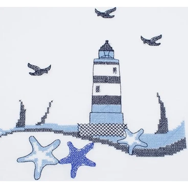 Delindo Lifestyle Scheibengardine Leuchtturm maritim, 45x115 cm (1 St), Stangendurchzug, halbtransparent, glattes Gewebe, leicht aufzuhängen per Stangendurchzug – Bild 5
