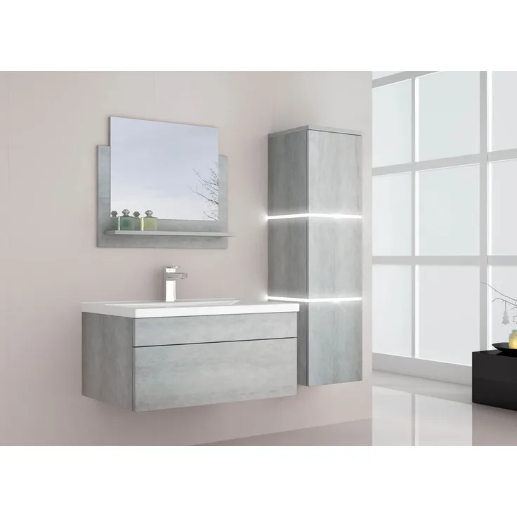 HOME DELUXE Badmöbel-Set 'WANGEROOGE BIG - L' mit LED-Beleuchtung, Grau