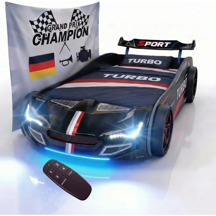 Autobett GTE Kinderbett im Rennwagen-Design mit Lattenrost Farbe Schwarz – Bild 1