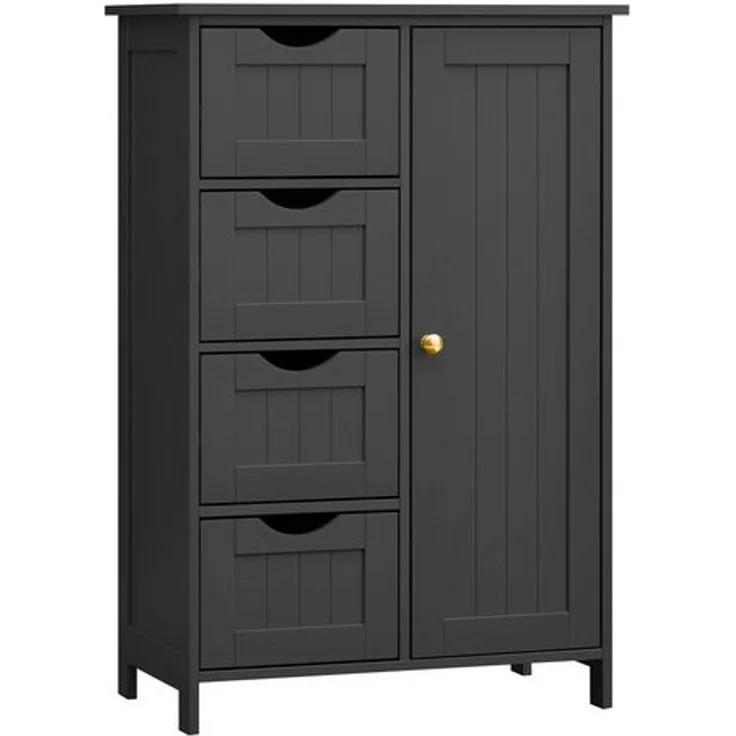 Vasagle Badezimmerschrank mit 4 Schubladen und verstellbarer Ablage, MDF tintenschwarz, 82 x 30 x 55 cm – Bild 2