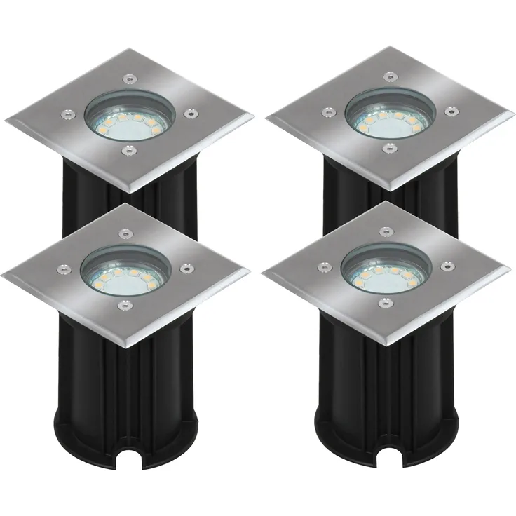 4er-Set LED-Bodeneinbaustrahler Outdoor, eckig, befahrbar, max 800 kg Last, IP65