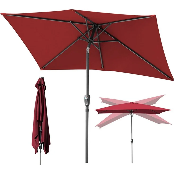 Clanmacy Sonnenschirm Rechteckig Balkonschirm 300x200 cm Sonnenschutz mit kurbel Rot, LxB: 300x200 cm, Stabiler knickbar/für Garten, Balkon, Terasse/Sonnenschutz – Bild 5