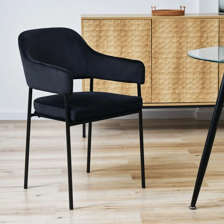 SVITA Esszimmerstuhl SCARLETT (2er Set), Armlehnstuhl, Polsterstuhl, Metallbeine, Samt, Schwarz – Bild 2