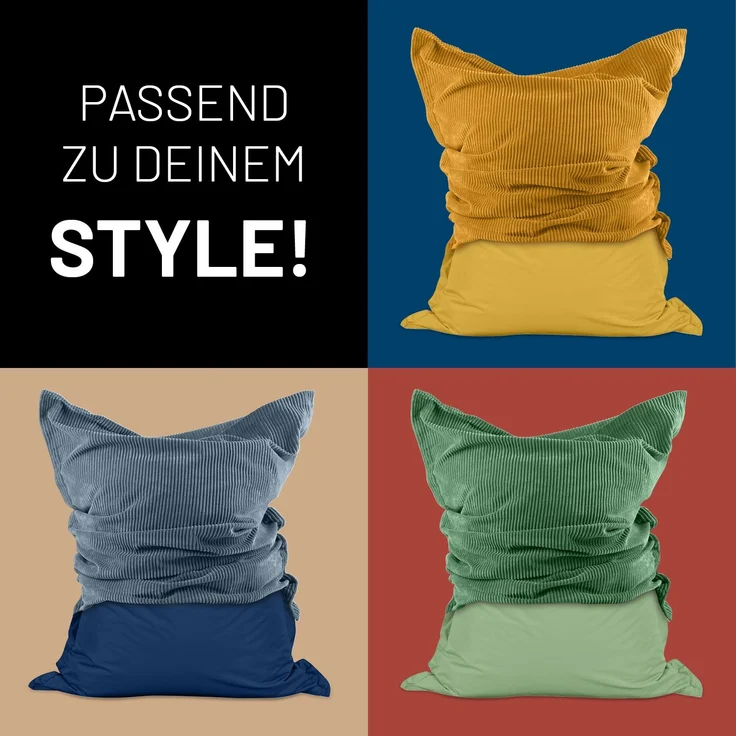 Lumaland Sitzsack Classic XXL All-in-One Set | Riesen Sitzsack XXL mit Cord & Outdoor Bezug für drinnen & draußen | Sofa Sessel mit im Innensack sicher verpackter EPS-Füllung – Hüllen Easy wechselbar – Bild 9