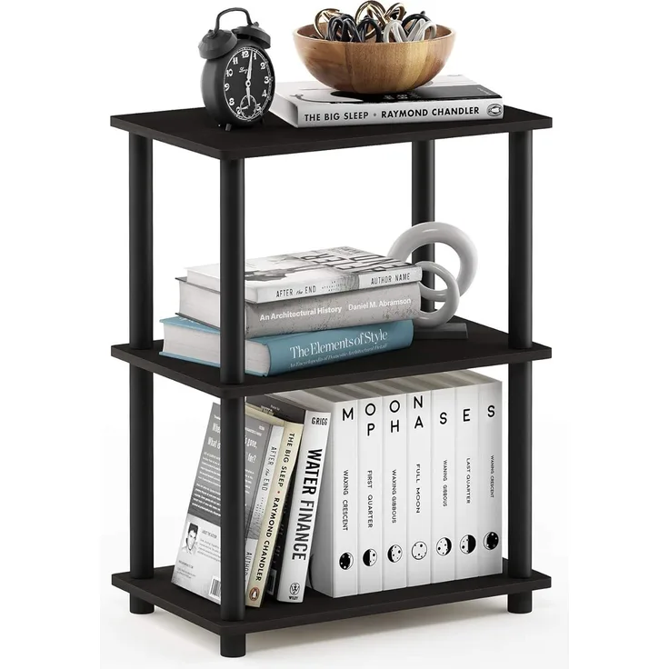 Furinno Ablagefach mit 3 Ebenen, holz, Espresso/Schwarz, 27 x 27 x 63. 6 cm