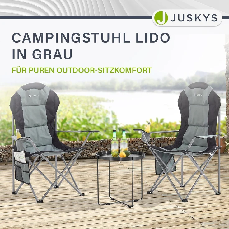 Juskys Campingstuhl Lido mit Getränkehalter & Tasche - Camping Klappstuhl gepolstert - Faltstuhl Angelstuhl Strandstuhl Chair - Stuhl Grau – Bild 7