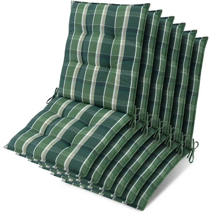 Beautissu Sitzauflage 6er Set Sun-NL Niederlehner Auflage 105x50x8cm Grün-Kariert, 8cm dick, rutschfest & robust – Befestigungsbänder, UV-Lichtechtheit 5 – Bild 1