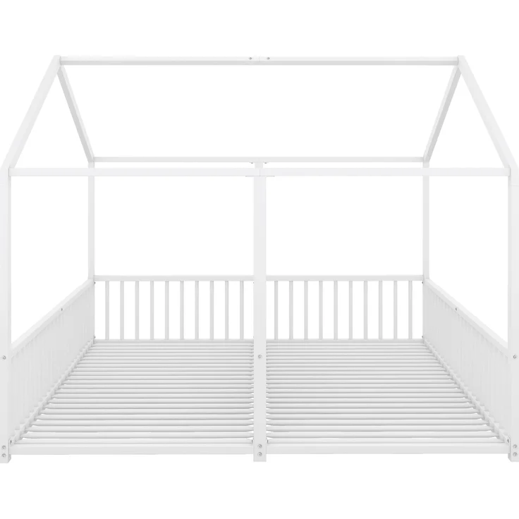 Hausbett Kinder Etagenbett 90x200cm Metallbett mit Geländer und Leiter,Zwillingsbett Doppelbett für Kinderzimmer, stabiler Metallrahmen,Weiß – Bild 8