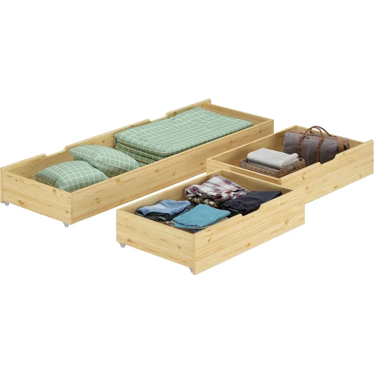 Erst-Holz Bettkasten für Doppelbetten - 3-teilig - Kiefer Natur - 90.10-S3