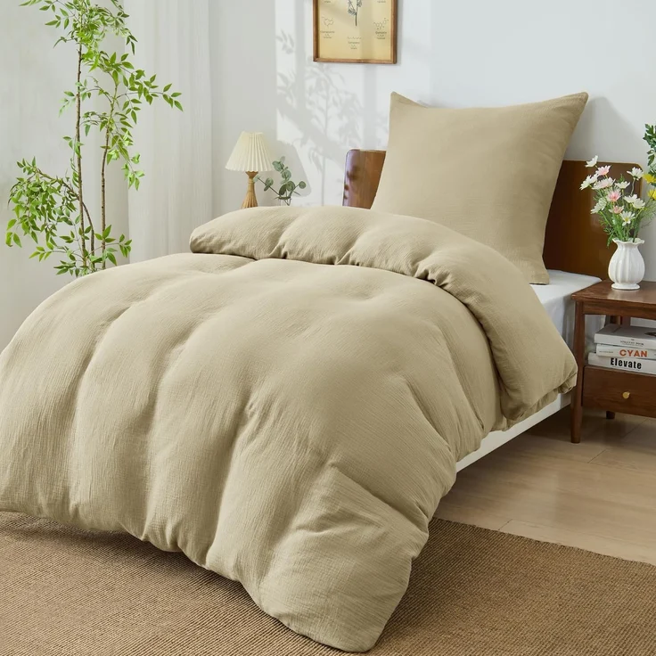 BEDELITE Musselin Bettwäsche 135x200 Baumwolle - Bettwäsche-Sets Sommer Khaki Braun 2teilig mit Reißverschluss, Bettbezug 135x200 cm mit Kissenbezug 80x80 cm, weiche und atmungsaktiv