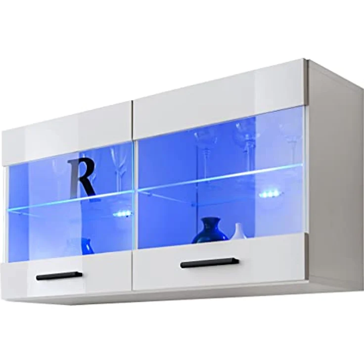 Komodee Hängevitrine Savona, Weiß, Glas, 2 Fächer, rechteckig, 100x50x27.2 cm, modern für Wohnzimmer und Wohnwände – Bild 7
