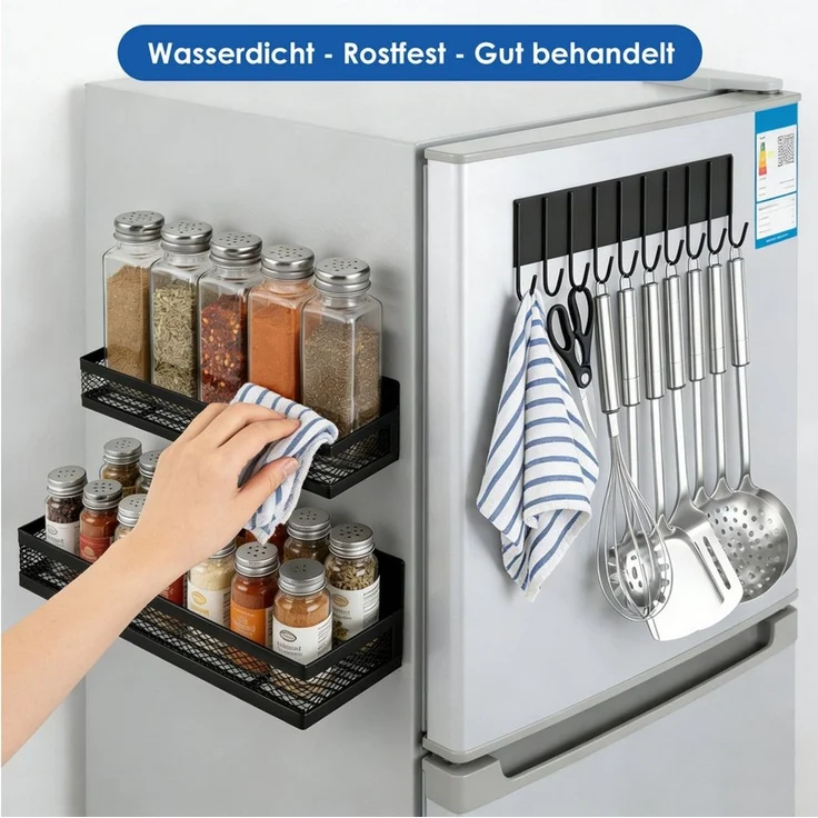 BlingBin Gewürzregal Magnetische Küchenregal mit Haken, Ablageregal für Kühlschrank, 3er Set 3-tlg, Starker Magnet-Organizer für Küche,Gewürze & Aufbewahrung,Ohne Bohren – Bild 3