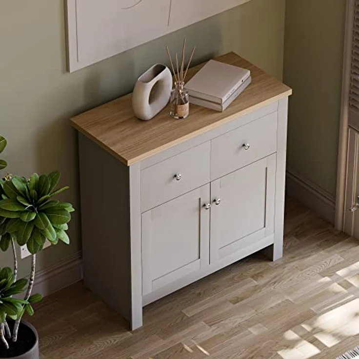 Vida Designs Arlington Sideboard mit 2 Schubladen und 2 Türen Schrank Anrichte Aufbewahrung MDF Möbel Grau – Bild 5