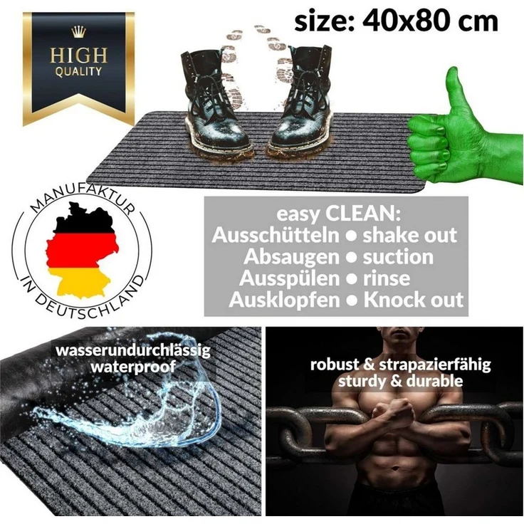 ANRO Fußmatte Türvorleger Schmutzfangmatte MiSCHA, eckig, Höhe: 8 mm, Robust-Weich Größe 40x80cm – Bild 2