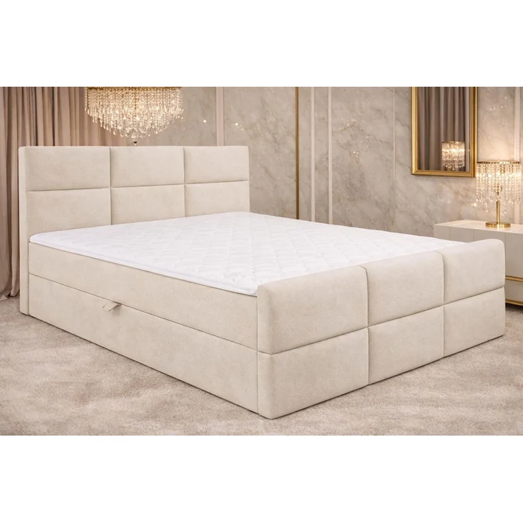 KRISAN MÖBEL Kontinentalbett BELLA 160 x 200 x 108 cm in Beige Stoff MANILA mit Bettkasten und Topper inklusiv – Bild 2