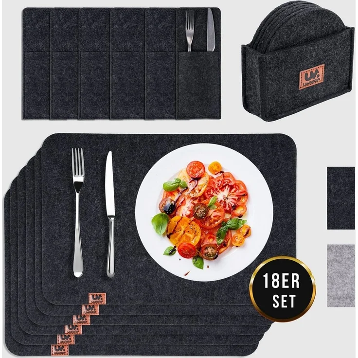 Montegoni Platzset Rutschfeste Tischset aus Filz 18er Set, abwaschbare Platzsets 44x32 cm, (Set, 18er Tischuntersetzer-Set), Platzdeckchen abwischbar – Bild 5