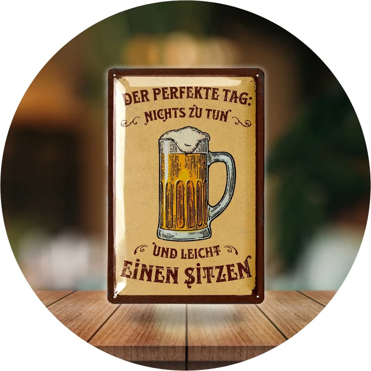 LANOLU Blechschild Der Perfekte Tag Mit Bier - 20x30cm – Metall – Beige – 20230 – Bild 6